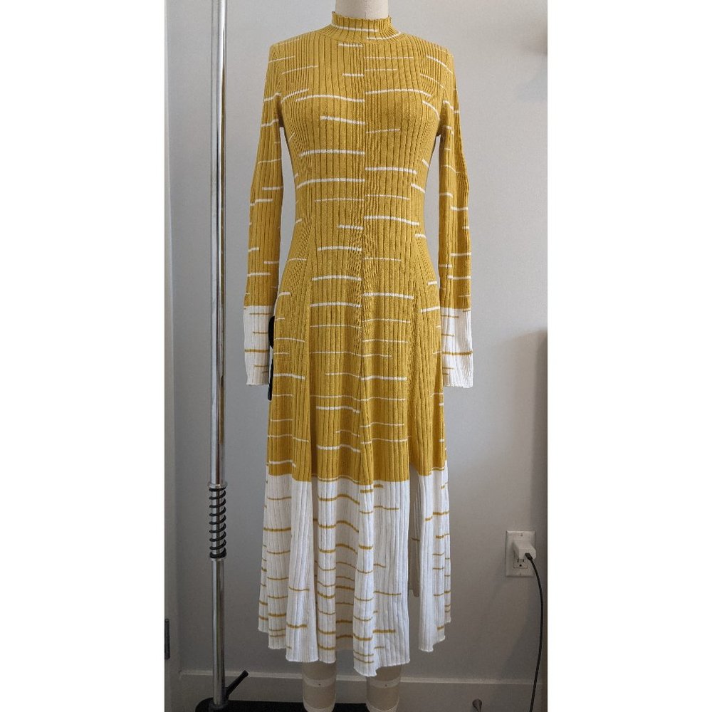 BCBGMAXAZRIA Yellow & White Knit Dress Size S
